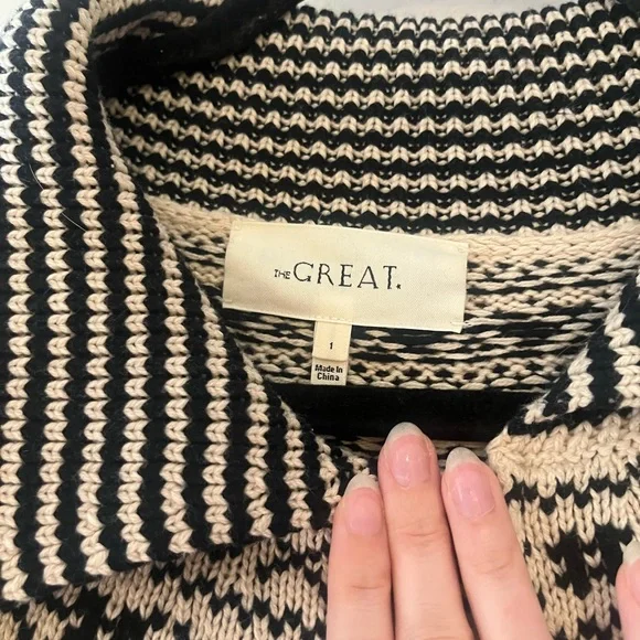 THE GREAT. Black and White Cardigan Sweater - Picture 2 of 3